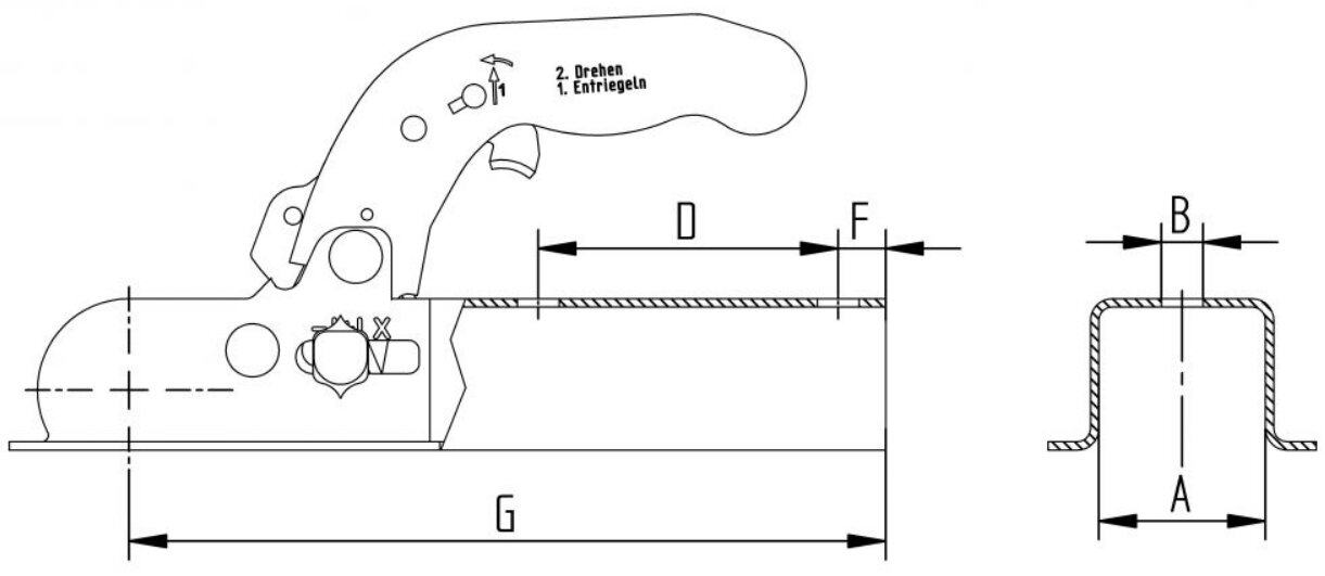 Zugkugelkupplung K7,5 M aus Stahlblech bis 750 kg (Deichsel 70x70mm)