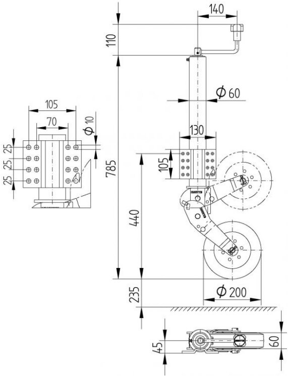 Stützrad ATK 60-200 x60 Blechfelge