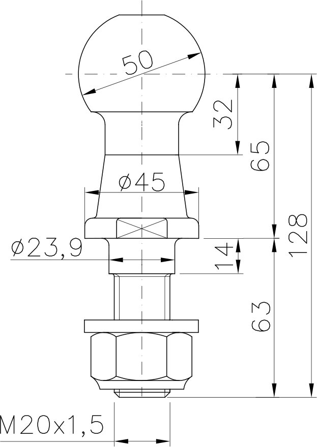 Kugelbolzen Anhängelast 1,600 kg