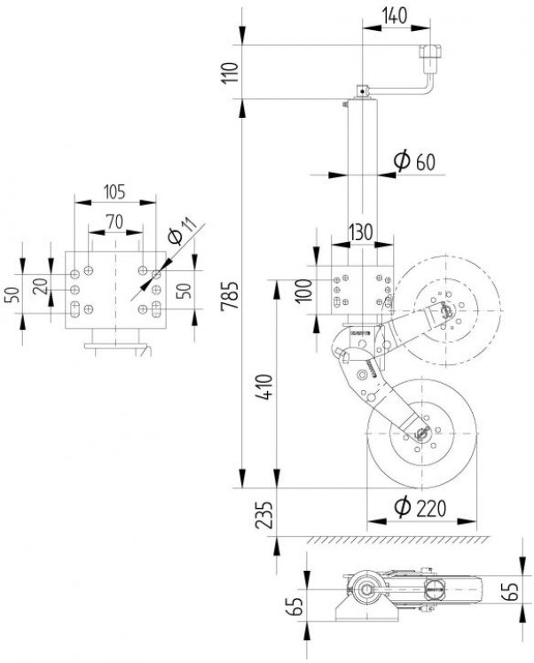 Stützrad ATK 60-225x65 - Blechfelge (verstärkte Ausführung)